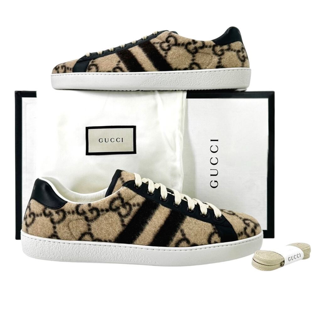 NEW GUCCI Ace GG Monogram Men's Wool Logo Sneakers 7.5